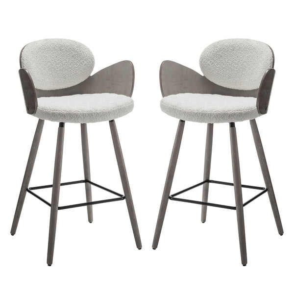 Homeroots Set Of Two 28" White And Gray Textured Fabric And Wood Counter Height Bar Chairs   559151