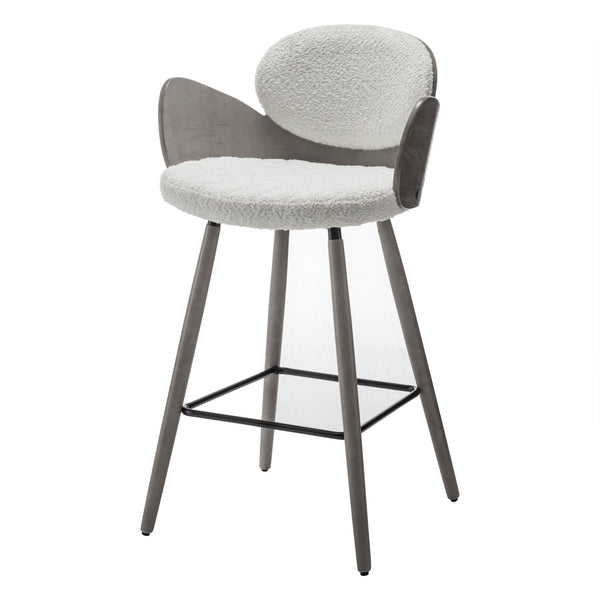 Homeroots Set Of Two 28" White And Gray Textured Fabric And Wood Counter Height Bar Chairs   559151