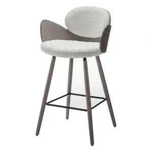 Homeroots Set Of Two 28" White And Gray Textured Fabric And Wood Counter Height Bar Chairs   559151