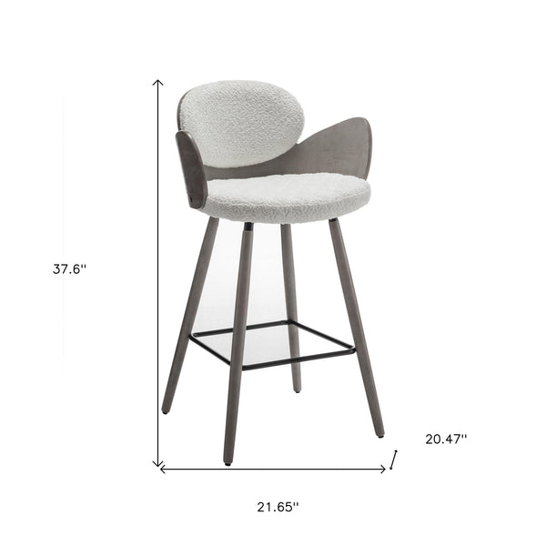 Homeroots Set Of Two 28" White And Gray Textured Fabric And Wood Counter Height Bar Chairs   559151