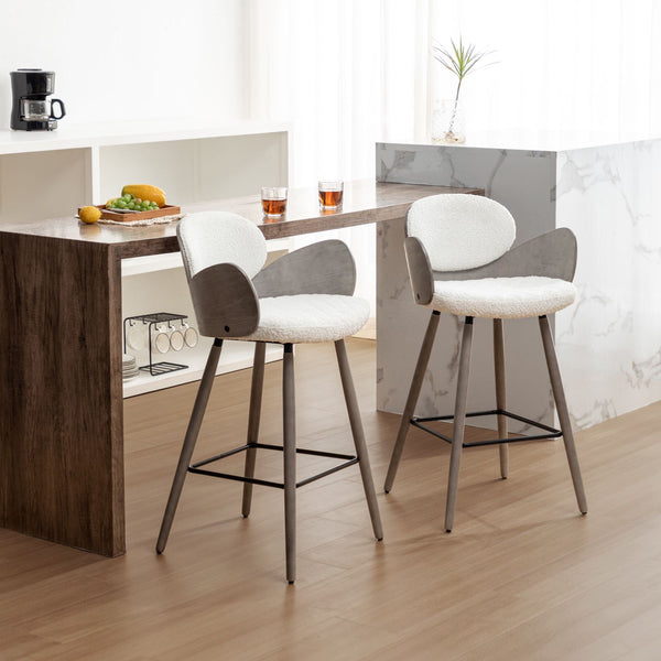 Homeroots Set Of Two 28" White And Gray Textured Fabric And Wood Counter Height Bar Chairs   559151