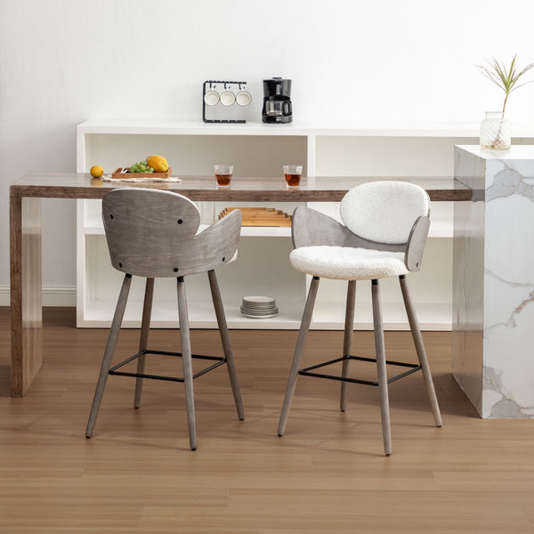 Homeroots Set Of Two 28" White And Gray Textured Fabric And Wood Counter Height Bar Chairs   559151