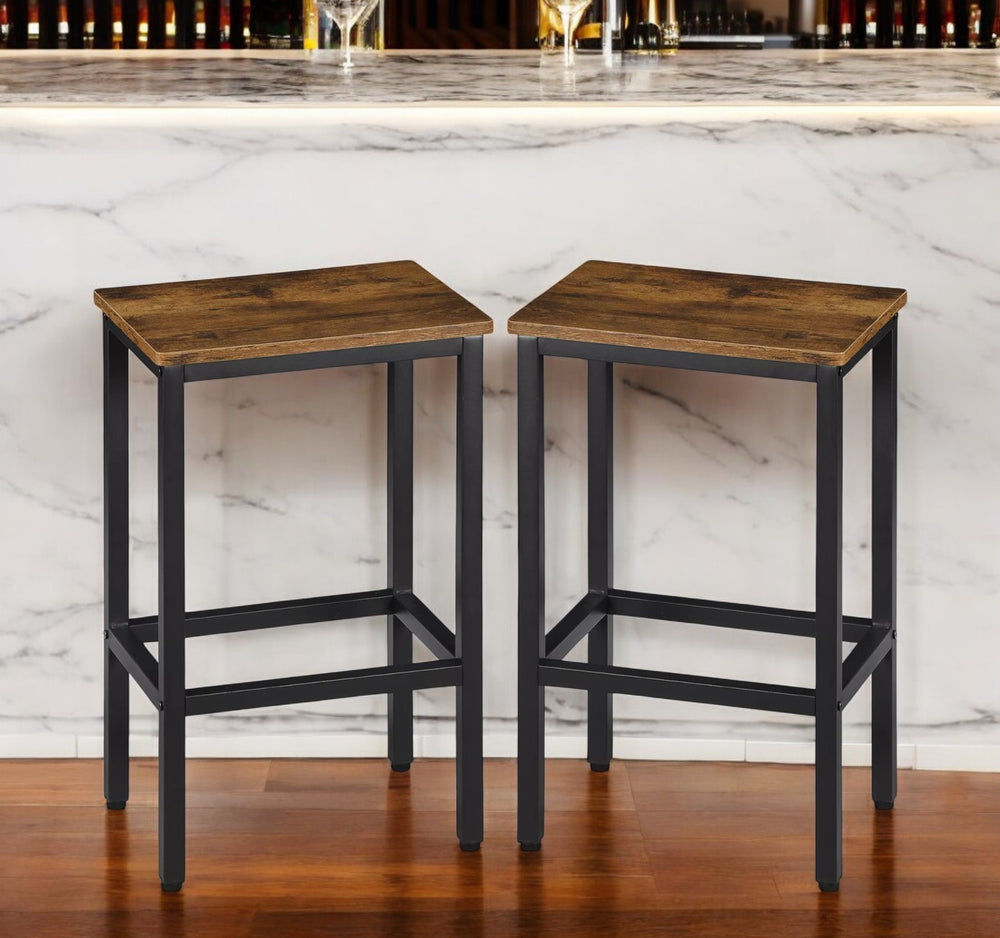 Homeroots Set Of Two 26" Stylish Backless Bar Chairs In Brown & Black Steel - Perfect For Dining & Kitchen   559158