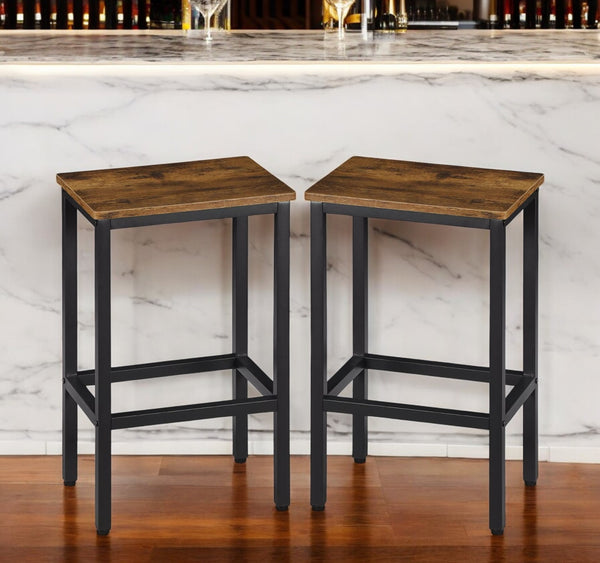 Homeroots Set Of Two 26" Stylish Backless Bar Chairs In Brown & Black Steel - Perfect For Dining & Kitchen   559158