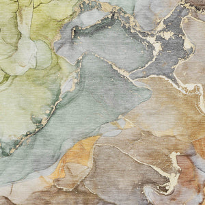 Homeroots 3' X 5' Gray And Gold Abstract Washable Non Skid Indoor Outdoor Area Rug Beige Polyester 559162