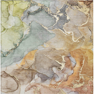 Homeroots 3' X 5' Gray And Gold Abstract Washable Non Skid Indoor Outdoor Area Rug Beige Polyester 559162