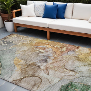 HomeRoots 5' Modern Gray and Gold Abstract Area Rug - Washable Non-Skid Design for Indoor and Outdoor Spaces 8' X 10' 559165