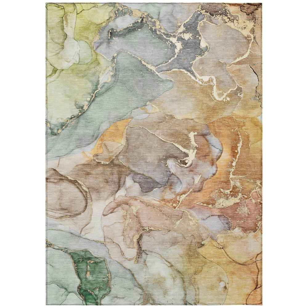 HomeRoots 5' Modern Gray and Gold Abstract Area Rug - Washable Non-Skid Design for Indoor and Outdoor Spaces 9' X 12' 559166