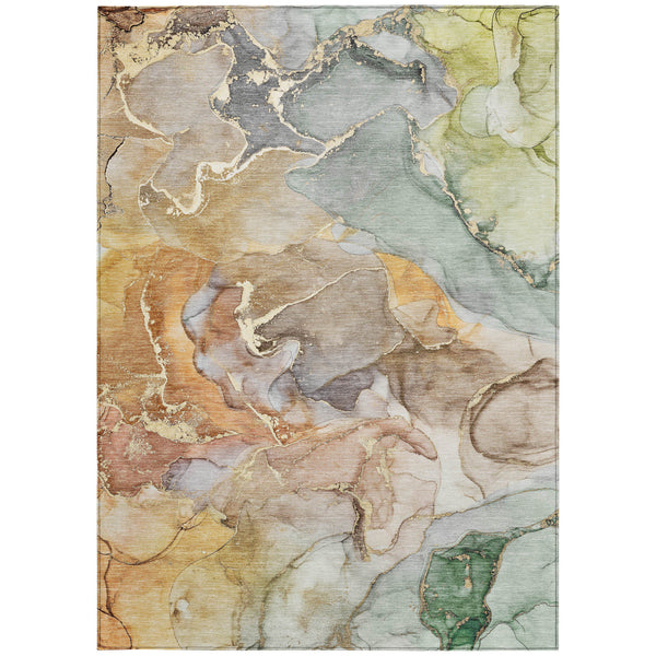 Homeroots 10' X 14' Gray And Gold Abstract Washable Non Skid Indoor Outdoor Area Rug Beige Polyester 559167