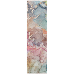 Homeroots 8' Runner Blue Abstract Washable Non Skid Indoor Outdoor Runner Rug Blue Polyester 559169