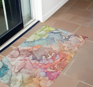 Homeroots 3' X 5' Blue Abstract Washable Non Skid Indoor Outdoor Area Rug Blue Polyester 559171