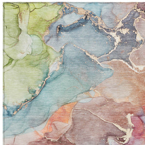 Homeroots 3' X 5' Blue Abstract Washable Non Skid Indoor Outdoor Area Rug Blue Polyester 559171