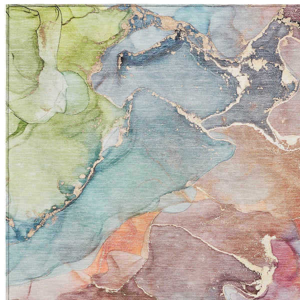 Homeroots 3' X 5' Blue Abstract Washable Non Skid Indoor Outdoor Area Rug Blue Polyester 559171