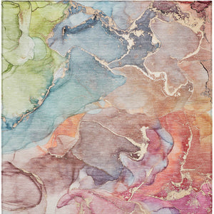 Homeroots 3' X 5' Blue Abstract Washable Non Skid Indoor Outdoor Area Rug Blue Polyester 559171