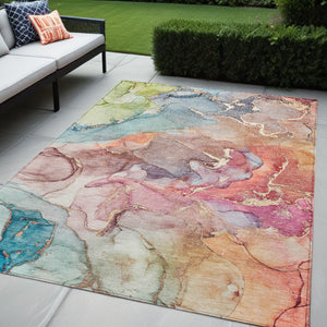 Homeroots 5' X 8' Blue Abstract Washable Non Skid Indoor Outdoor Area Rug Blue Polyester 559172