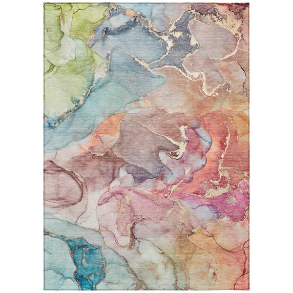 HomeRoots 5' Modern Gray and Gold Abstract Area Rug - Washable Non-Skid Design for Indoor and Outdoor Spaces 8' X 10' 559174