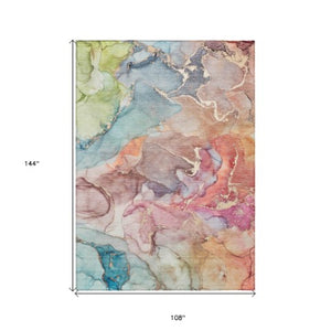 Homeroots 9' Gray And Gold Abstract Washable Indoor Outdoor Area Rug - Stylish Stain Resistant Non-skid Design 9' X 12' Polyester 559175