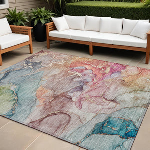 Homeroots 9' Gray And Gold Abstract Washable Indoor Outdoor Area Rug - Stylish Stain Resistant Non-skid Design 9' X 12' Polyester 559175