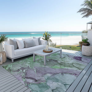 Homeroots 5' X 8' Green Abstract Washable Non Skid Indoor Outdoor Area Rug Green Polyester 559181