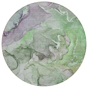 Homeroots 8' Round Green Round Abstract Washable Non Skid Indoor Outdoor Area Rug Green Polyester 559182