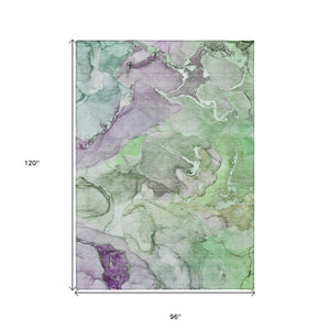 Homeroots 8' X 10' Green Abstract Washable Non Skid Indoor Outdoor Area Rug Green Polyester 559183