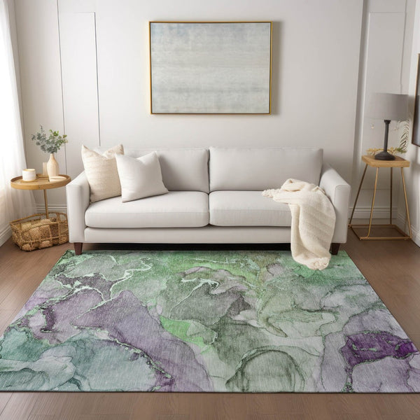 HomeRoots 5' Modern Gray and Gold Abstract Area Rug - Washable Non-Skid Design for Indoor and Outdoor Spaces 10' X 14' 559185