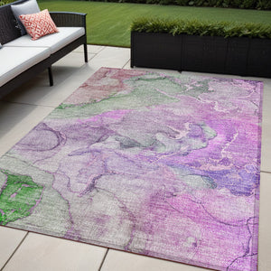 Homeroots 5' X 8' Purple Abstract Washable Non Skid Indoor Outdoor Area Rug Purple Polyester 559190