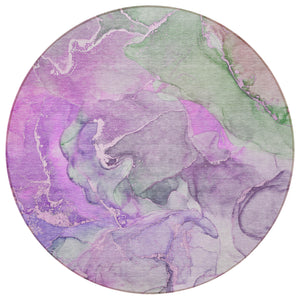 Homeroots 8' Round Purple Round Abstract Washable Non Skid Indoor Outdoor Area Rug Purple Polyester 559191