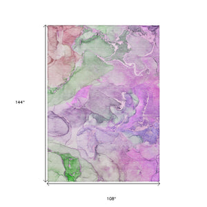 Homeroots 9' X 12' Purple Abstract Washable Non Skid Indoor Outdoor Area Rug Purple Polyester 559193
