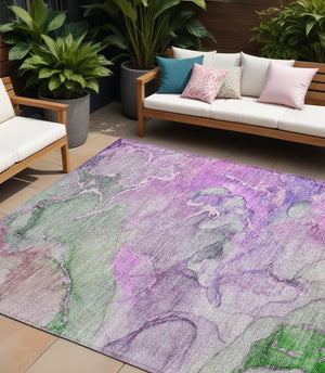 Homeroots 9' X 12' Purple Abstract Washable Non Skid Indoor Outdoor Area Rug Purple Polyester 559193
