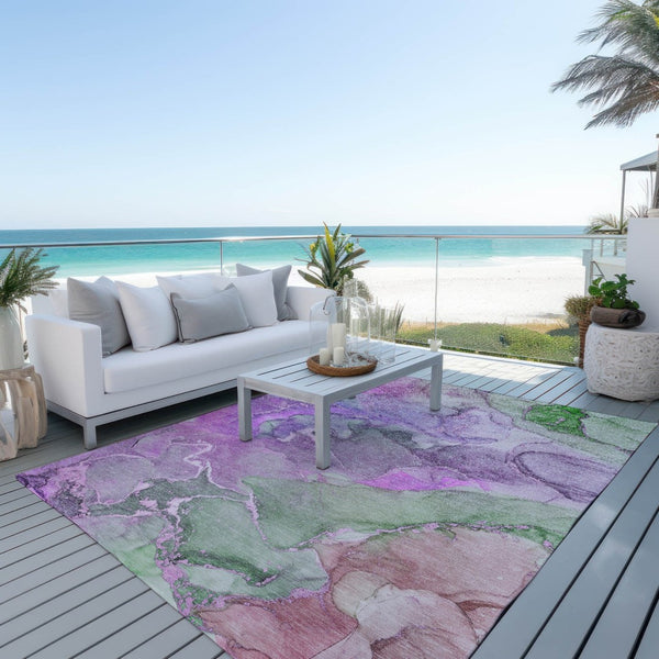 HomeRoots 5' Modern Gray and Gold Abstract Area Rug - Washable Non-Skid Design for Indoor and Outdoor Spaces 9' X 12' 559193