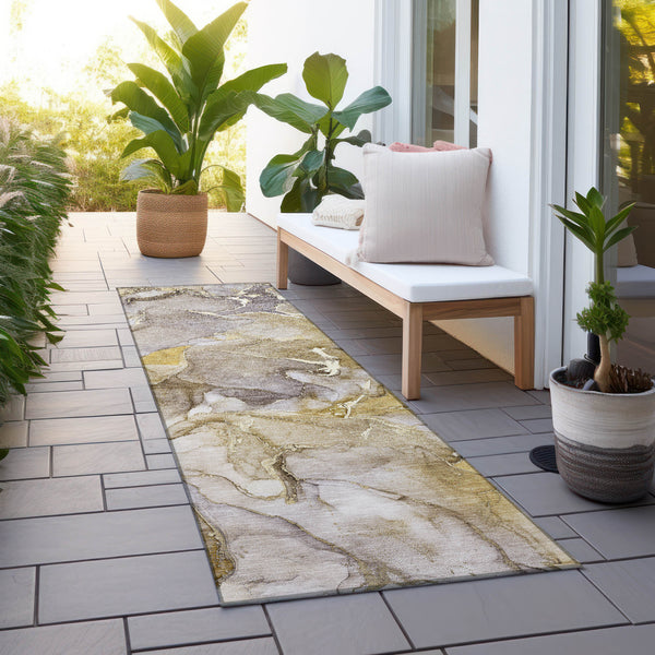 Homeroots 8' Runner Taupe Abstract Washable Non Skid Indoor Outdoor Runner Rug Taupe Polyester 559196