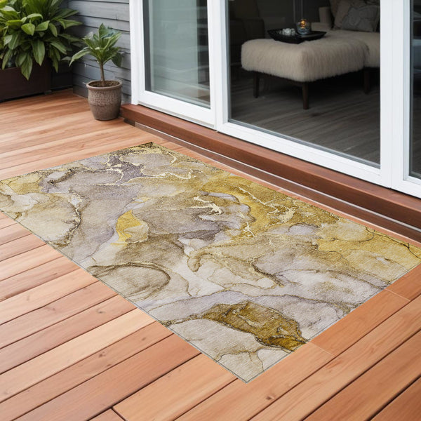 Homeroots 3' X 5' Taupe Abstract Washable Non Skid Indoor Outdoor Area Rug Taupe Polyester 559198