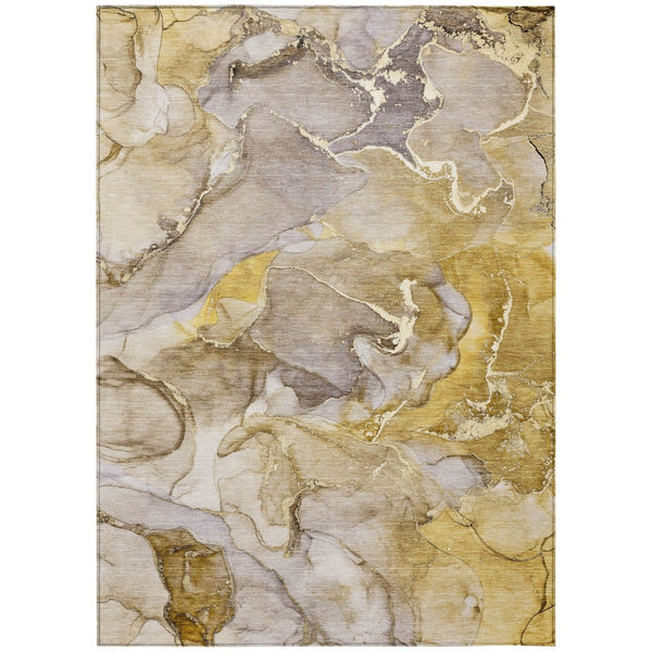 HomeRoots 5' Modern Gray and Gold Abstract Area Rug - Washable Non-Skid Design for Indoor and Outdoor Spaces 5' X 8' 559199