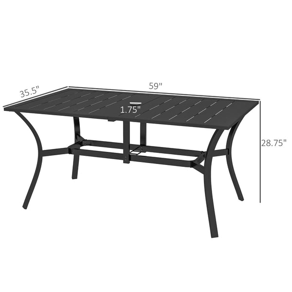 English Elm Outsunny Sturdy Steel Outdoor Dining Table For 6, Modern Patio Table With Umbrella Hole, Black Finish W2225P174361-GIGA