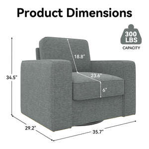 English Elm 360 360 Rotation Swivel Accent Chair Gray Linen Upholstered Wide 36" Mid-Century Ergonomic Sofa Seat Comfortable Modern Home Office Lounge T3950P387638