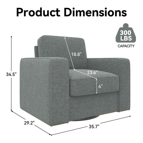 English Elm 360 360 Rotation Swivel Accent Chair Gray Linen Upholstered Wide 36" Mid-Century Ergonomic Sofa Seat Comfortable Modern Home Office Lounge T3950P387638