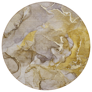 Homeroots 8' Round Taupe Round Abstract Washable Non Skid Indoor Outdoor Area Rug Taupe Polyester 559200