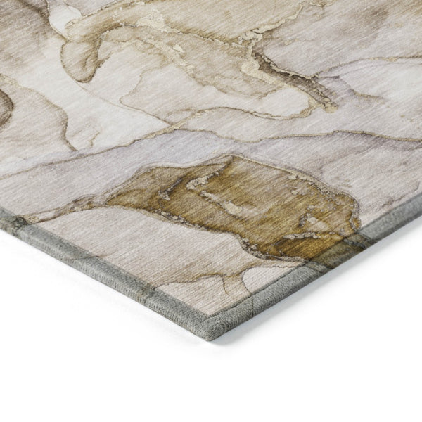 HomeRoots 5' Modern Gray and Gold Abstract Area Rug - Washable Non-Skid Design for Indoor and Outdoor Spaces 8' Round 559200
