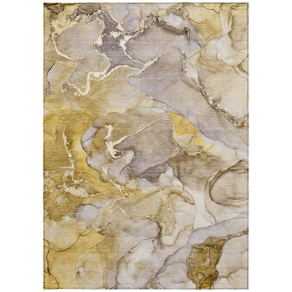 Homeroots 9' Gray And Gold Abstract Washable Indoor Outdoor Area Rug - Stylish Stain Resistant Non-skid Design 8' X 10' Polyester 559201