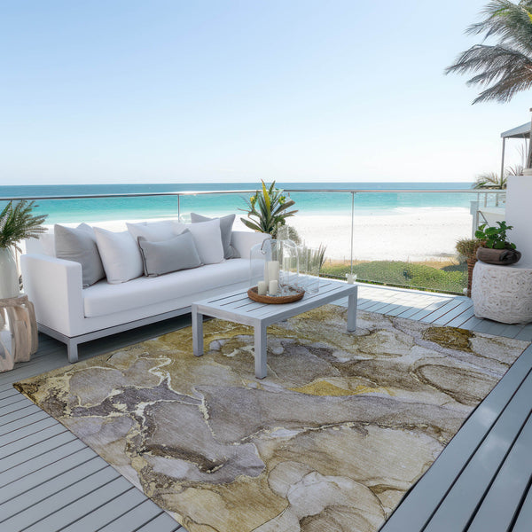 Homeroots 9' X 12' Taupe Abstract Washable Non Skid Indoor Outdoor Area Rug Taupe Polyester 559202