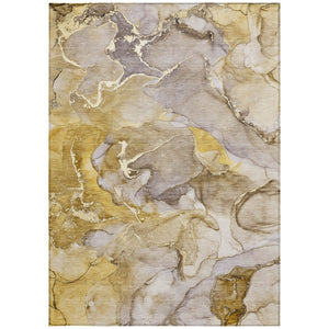 HomeRoots 5' Modern Gray and Gold Abstract Area Rug - Washable Non-Skid Design for Indoor and Outdoor Spaces 10' X 14' 559203