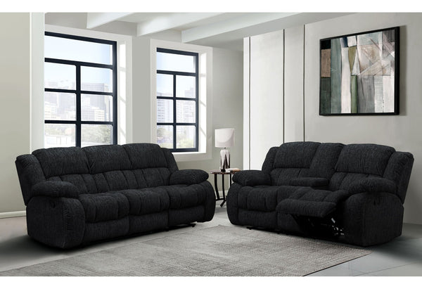 HomeRoots 88" Black Reclining Sofa with USB Charging & Silver Legs – Modern Comfort for Stylish Living Rooms 559209