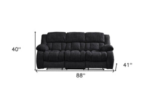 HomeRoots 88" Black Reclining Sofa with USB Charging & Silver Legs – Modern Comfort for Stylish Living Rooms 559209