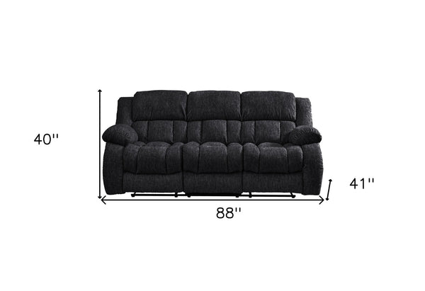 HomeRoots 88" Black Reclining Sofa with USB Charging & Silver Legs – Modern Comfort for Stylish Living Rooms 559209