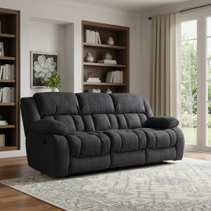HomeRoots 88" Black Reclining Sofa with USB Charging & Silver Legs – Modern Comfort for Stylish Living Rooms 559209