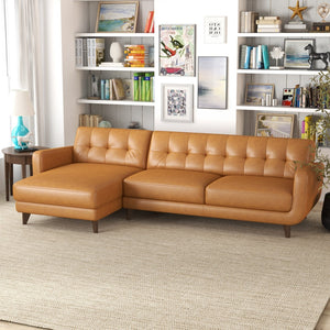 English Elm Allison Mid-century Genuine Leather Sectional with Tapered Wood Legs for Living Rooms B183S00119