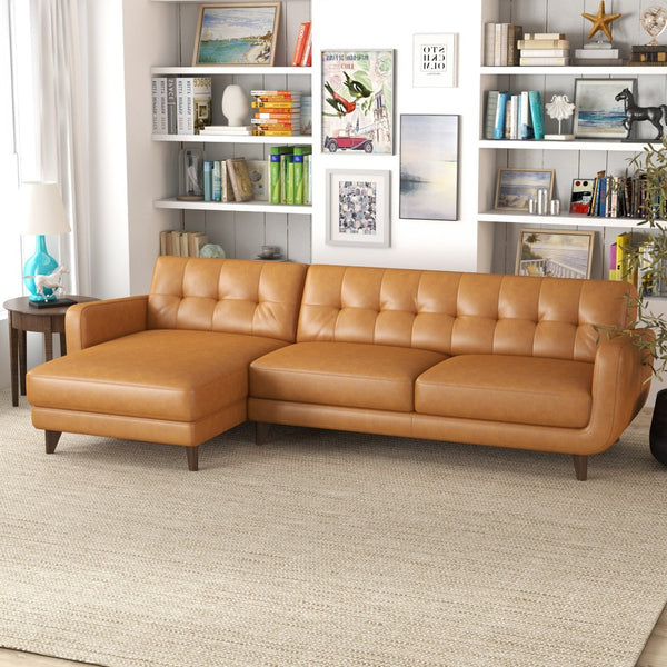 English Elm Allison Mid-century Genuine Leather Sectional with Tapered Wood Legs for Living Rooms B183S00119
