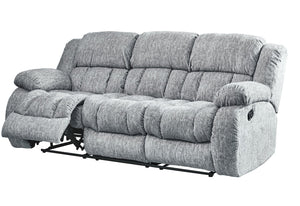 HomeRoots 88" Light Gray Reclining Sofa with USB, Pillows & Silver Metal Legs for Modern Comfort & Style 559210