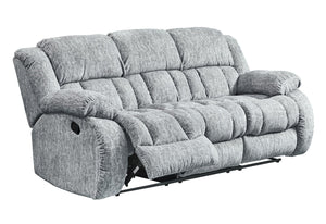 HomeRoots 88" Light Gray Reclining Sofa with USB, Pillows & Silver Metal Legs for Modern Comfort & Style 559210